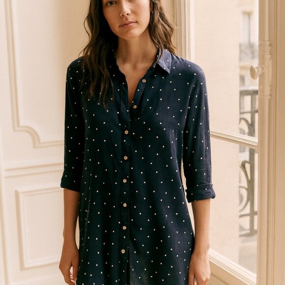 Maeve Black White Circle Print Button Down Top / Tunic Medium - Picture 1 of 10